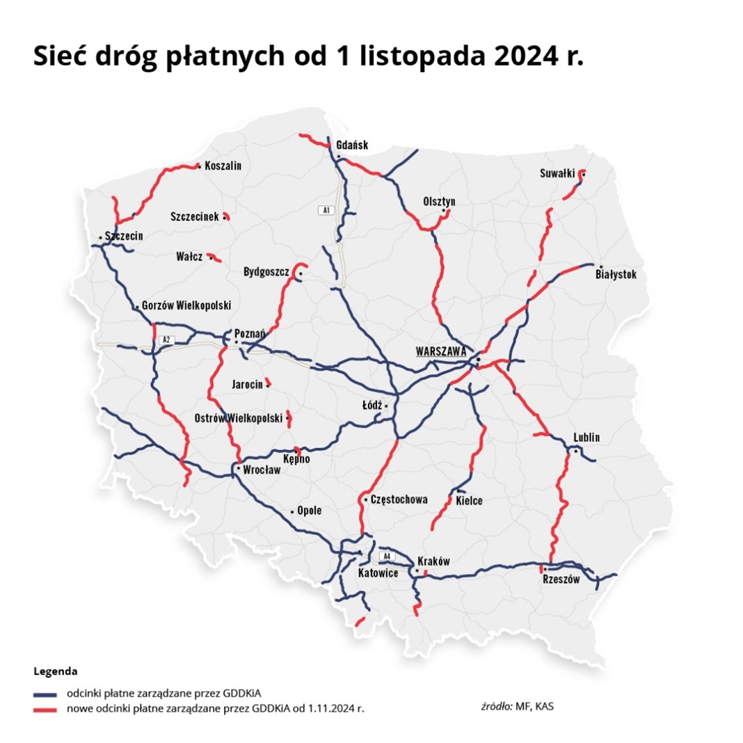 Mapa z siecią dróg krajowych